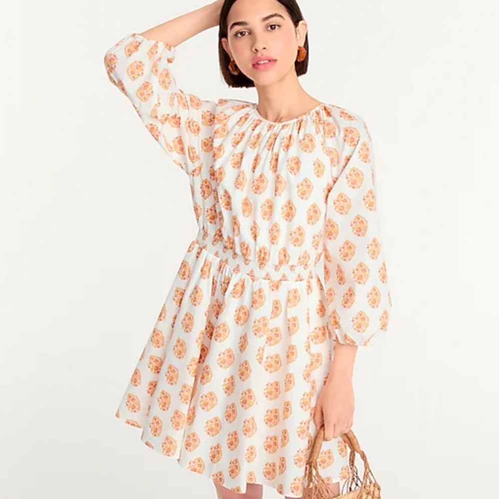 J. Crew Smocked-waist Mini Dress in Gathered Floral Block Print